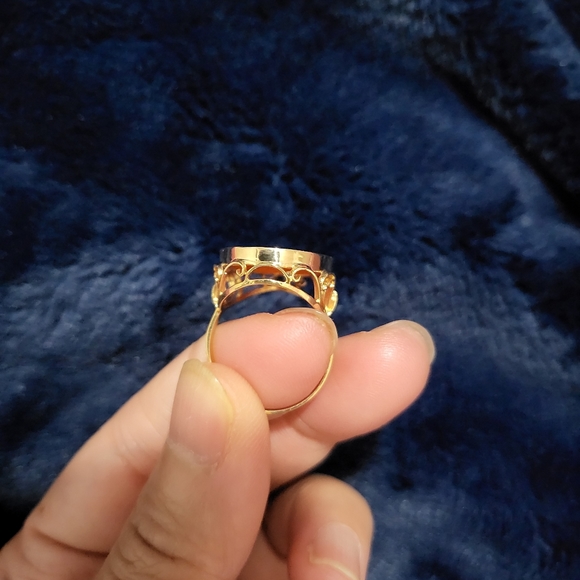 Red Agate & shell Cameo ring [vintage] K18 yellow gold - Picture 7 of 9